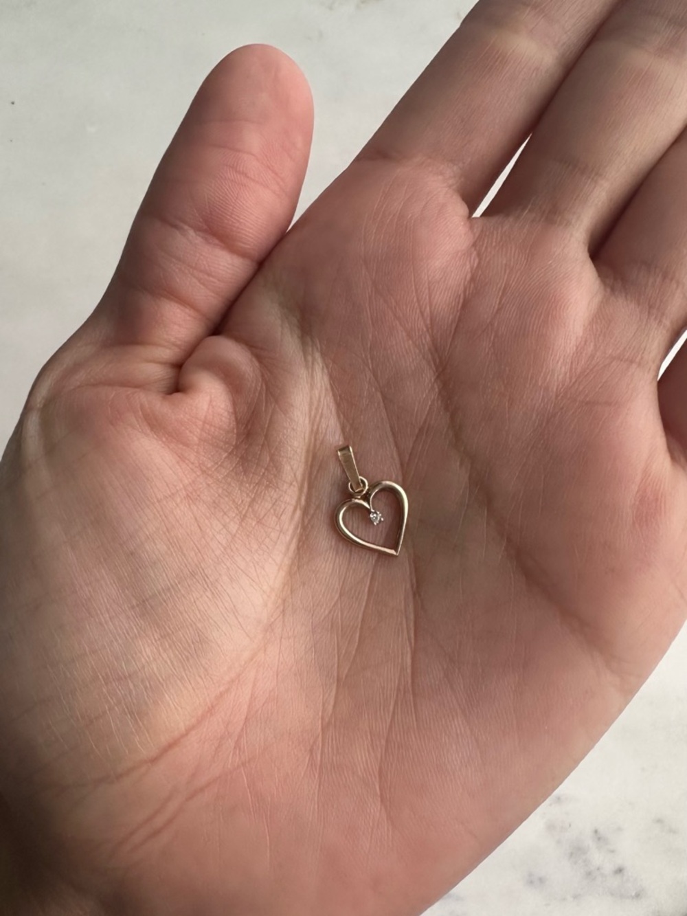 Gold Heart Pendant with Single Sparkling Stone - Women Jewelry